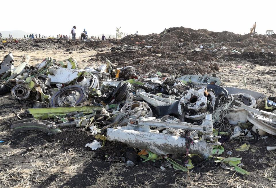 Wreckage of a 737 Max in Ethiopia in 2019, one of two fatal crashes involving the airplane in just 18 months. REUTERS