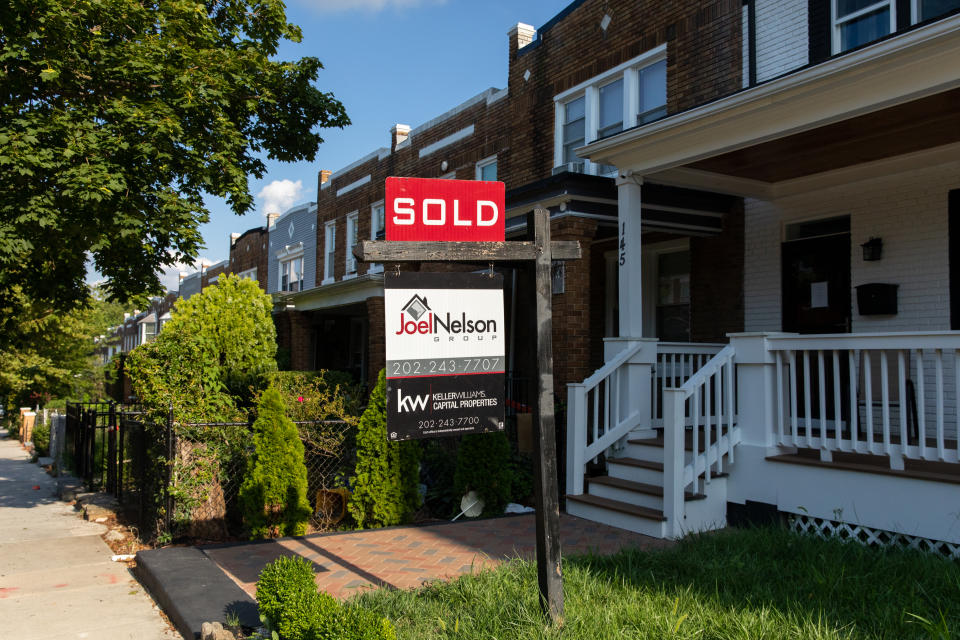 WASHINGTON, D.C. - AUGUST 8: A home sale sign in the Eckington neighborhood of Washington, D.C. on Saturday, August 8, 2020. (Photo by Amanda Andrade-Rhoades/For The Washington Post via Getty Images)