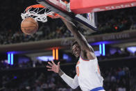 New York Knicks forward Julius Randle dunks in the first half of an NBA basketball game against the Los Angeles Clippers, Saturday, Feb. 4, 2023, at Madison Square Garden in New York. (AP Photo/Mary Altaffer)