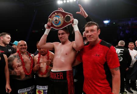 FILE PHOTO - Boxing - Joseph Parker vs Hughie Fury - WBO World Heavyweight Title - Manchester Arena, Manchester, Britain - September 23, 2017. Joseph Parker celebrates with the belt after winning the fight Action Images via Reuters/Andrew Couldridge