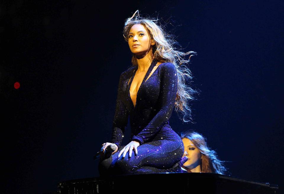 FILE - This April 15, 2013 file photo originally released by Parkwood Entertainment shows singer Beyonce performing on the opening night of her "Mrs. Carter Show World Tour 2013", in Belgrade, Serbia. The tour wraps up on Aug. 5, in the brooklyn Borough of New York. (AP Photo/Parkwood Entertainment, Yosra El-Essawy)