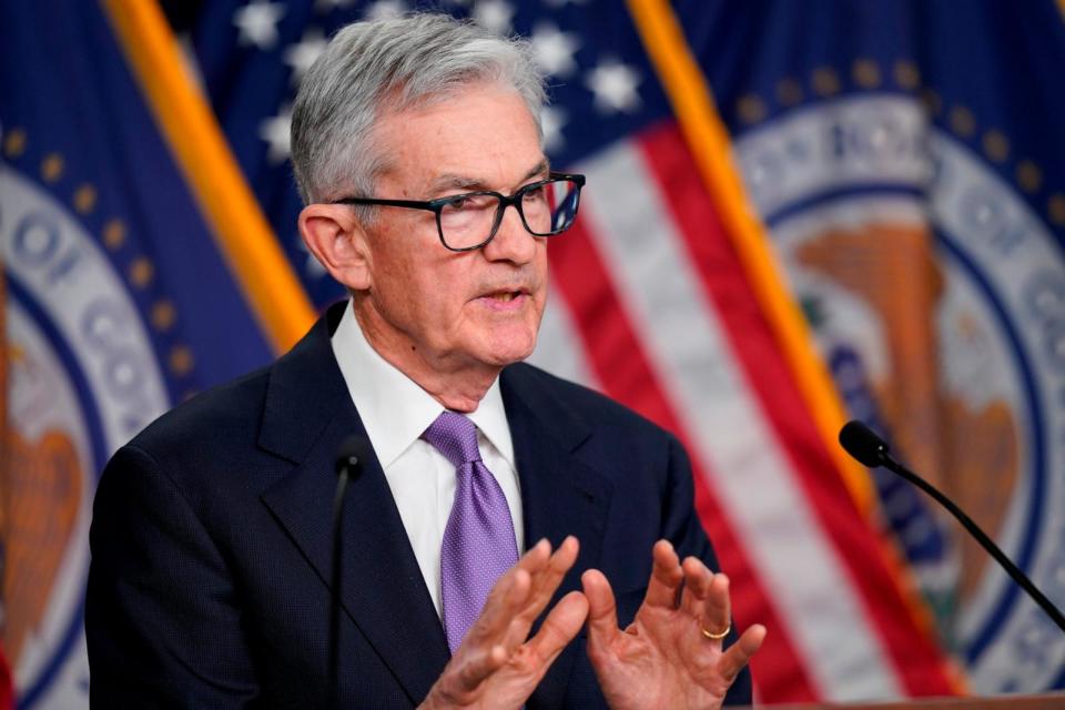 PHOTO: Federal Reserve Board Chair Jerome Powell speaks during a news conference about the Federal Reserve's monetary policy at the Federal Reserve, Dec. 13, 2023, in Washington. (Alex Brandon/AP)