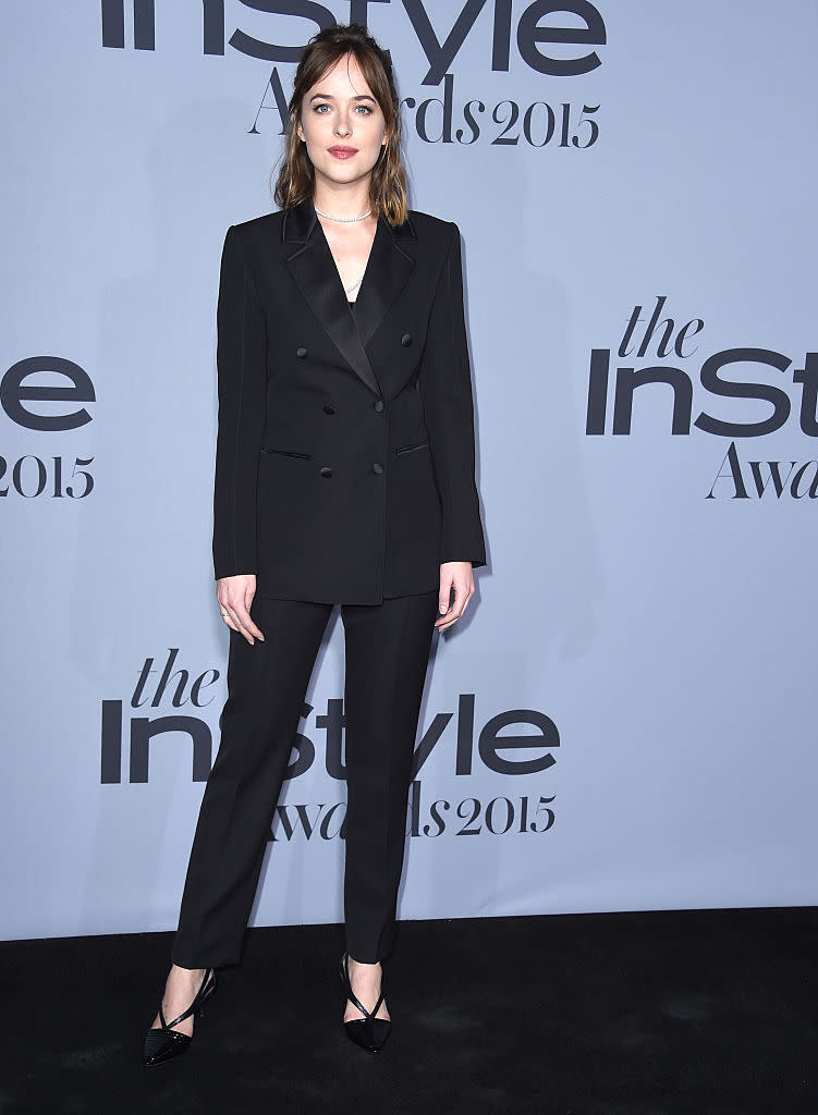 <p>She joins the pantsuit army in all it’s minimalistic glory. <i>(Getty)</i> </p>