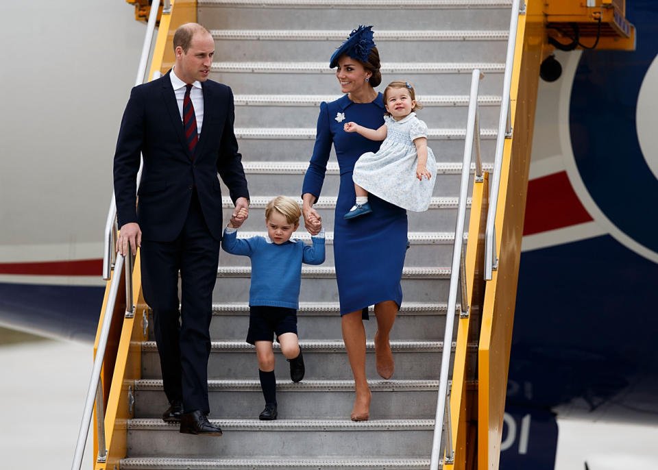 Prince William, Prince George, Duchess of Cambridge, and Princess Charlotte arrive in Victoria, Canada for their royal tour. 