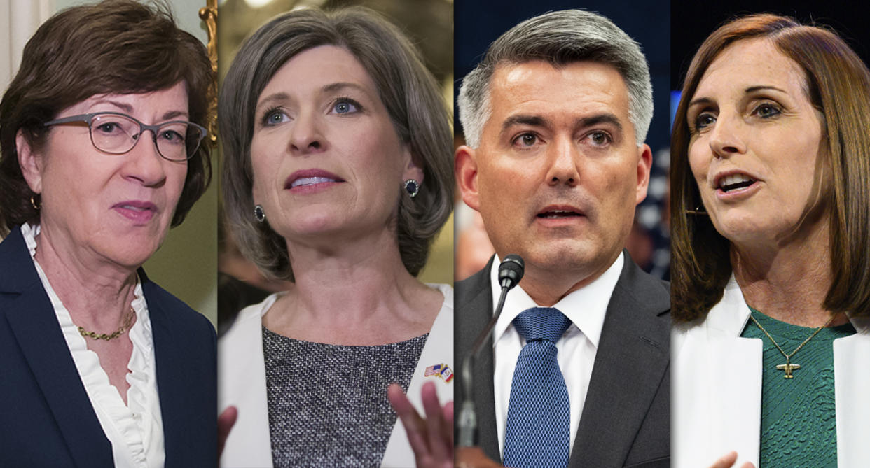 Sen. Susan Collins, R-Maine, Sen. Joni Ernst, R-Iowa, Sen. Cory Gardner, R-Colo, and  Sen. Martha McSally, R-Ariz. (Photos: (Alex Brandon/AP (2), Michael Brochstein/SOPA Images/LightRocket via Getty Images, Michael Brochstein/SOPA Images/LightRocket via Getty Images)