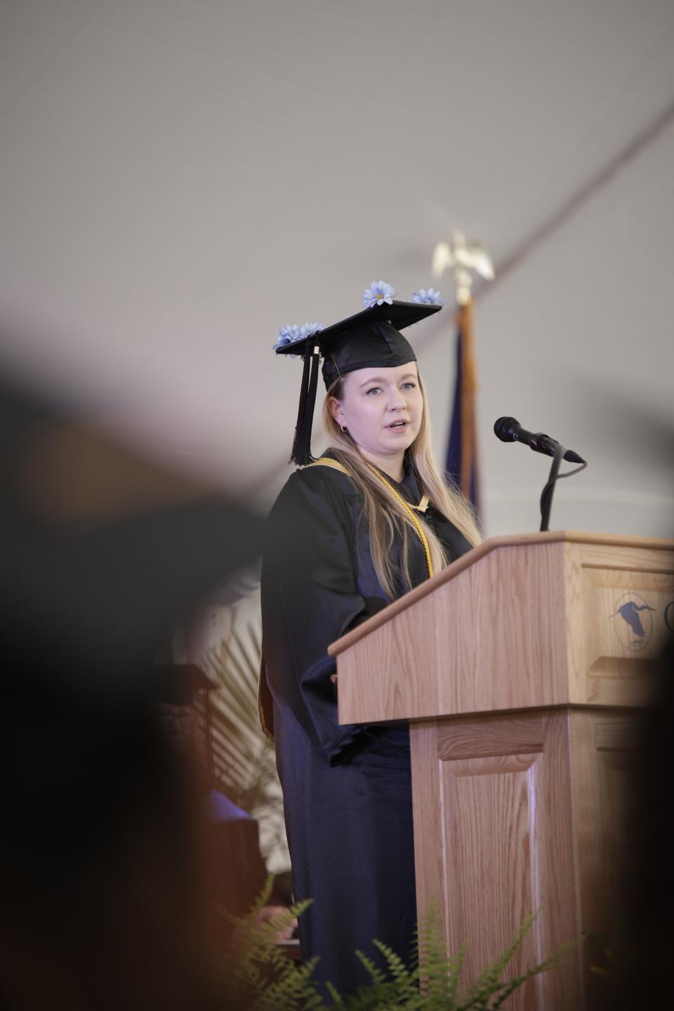 Brigid Emma Murphy speaks during the Great Bay Community College Class of 2022 graduation ceremony Saturday, May 14.