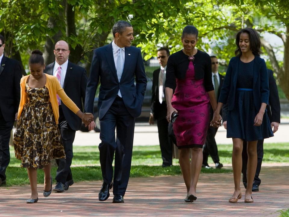 The Obama family walks to church on Easter in 2012.
