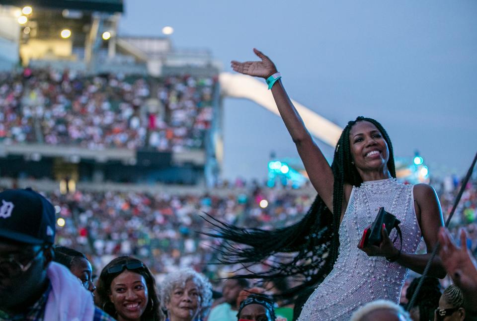 Fans of singer/songwriter Anthony Hamilton enjoy his performance during the Cincinnati Music Festival at Paul Brown Stadium Friday, July 22, 2022.