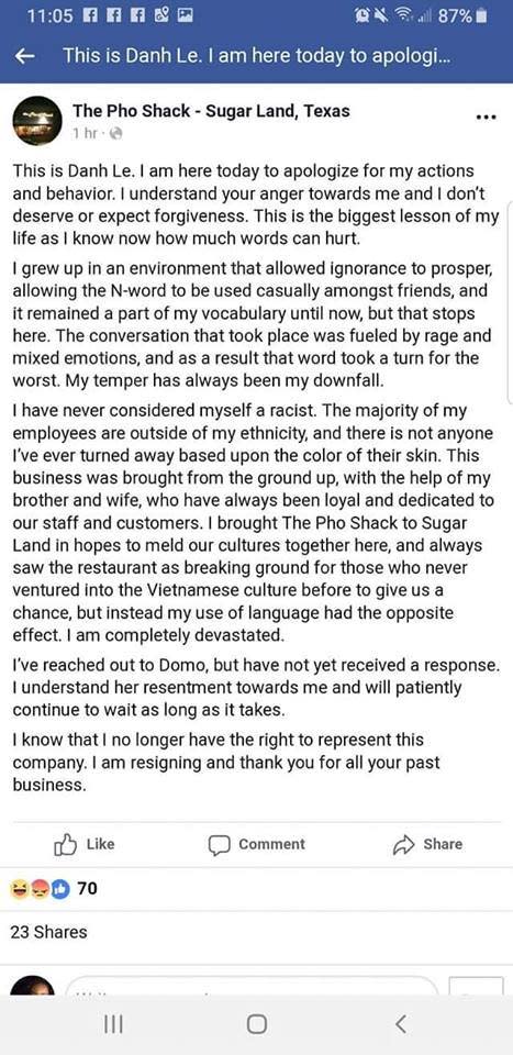 Screenshot: The Pho Shack – Sugar Land, Texas via Facebook