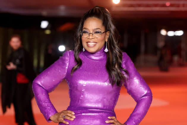 Oprah Winfrey Pops in Purple Lapel Blazer Dress at GLAAD Media Awards