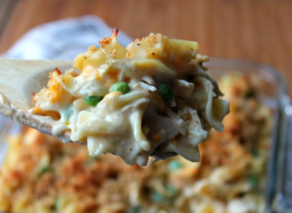<p>Foody Schmoody Blog</p><p>This creamy cozy casserole is a great opportunity to use leftover or rotisserie chicken and whatever vegetables you want!</p><p><strong>Get the recipe: <a href="https://foodyschmoodyblog.com/just-like-your-grandmas-chicken-noodle-casserole/" rel="nofollow noopener" target="_blank" data-ylk="slk:Creamy Chicken Noodle Casserole;elm:context_link;itc:0;sec:content-canvas" class="link ">Creamy Chicken Noodle Casserole</a></strong></p>