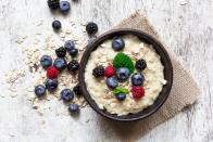 <p>When it comes to whole grains, it doesn’t get much healthier than <a href="https://www.prevention.com/food-nutrition/recipes/g25253175/overnight-oats-recipes/" rel="nofollow noopener" target="_blank" data-ylk="slk:oats;elm:context_link;itc:0;sec:content-canvas" class="link ">oats</a>, which have been linked to lowering blood sugar levels and cholesterol. “If we can prevent those spikes in blood glucose long-term, it’s much better for our hearts,” Largeman-Roth says. “A bowl of oatmeal daily is a great way to get this benefit, but I also like adding oats to muffins and pancakes.” </p>