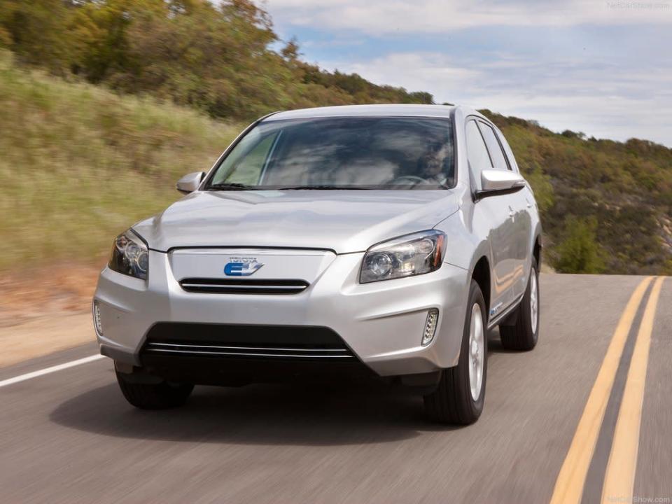 Five vertical LEDs make up the daytime running lights, which dim to parking lights. The rear combination lights are LEDs accented by a unique light smoke outer lens. Other exterior variations from the gasoline powered RAV4 include new exterior emblems on the front, rear and the front door panel utilizing the signature Toyota “environmental blue.”