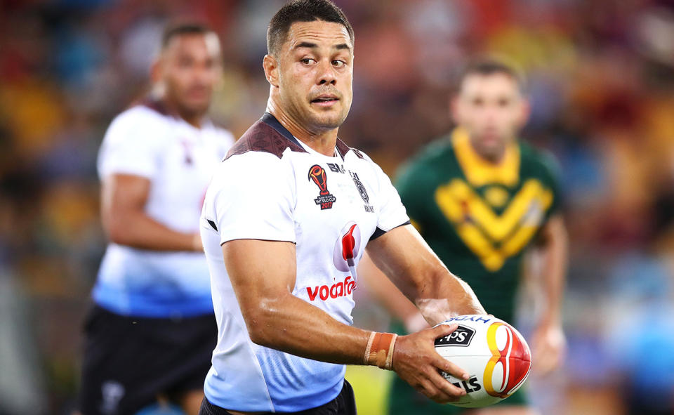 Jarryd Hayne, pictured here in action for Fiji against Australia in 2017. 