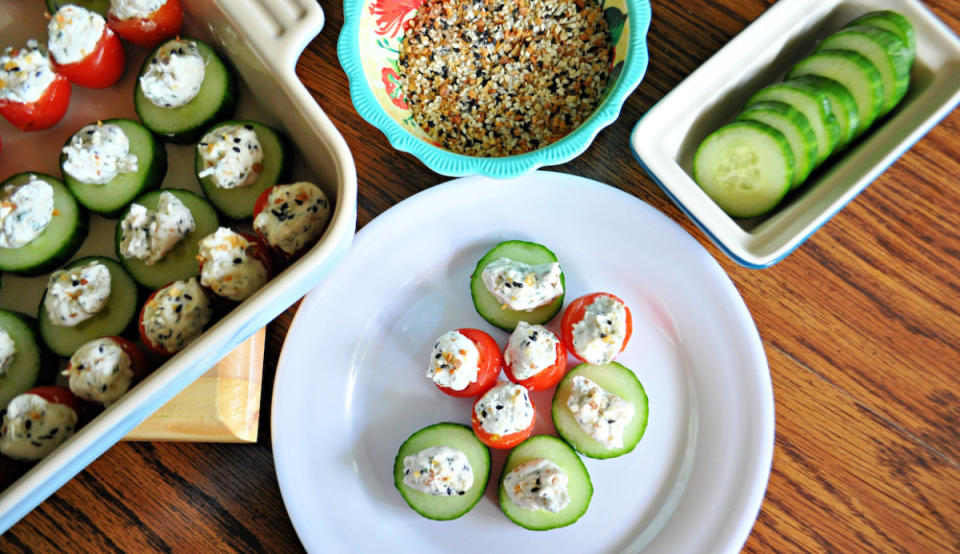 <p>Krista Marshall</p><p>Everything bagel seasoning and cream cheese dresses up some everyday veggies.</p><p><strong>Get the recipe: <a href="https://parade.com/1243051/kristamarshall/everything-bagel-seasoning-veggie-bites/" rel="nofollow noopener" target="_blank" data-ylk="slk:Everything Veggie Bites;elm:context_link;itc:0;sec:content-canvas" class="link ">Everything Veggie Bites</a></strong></p>