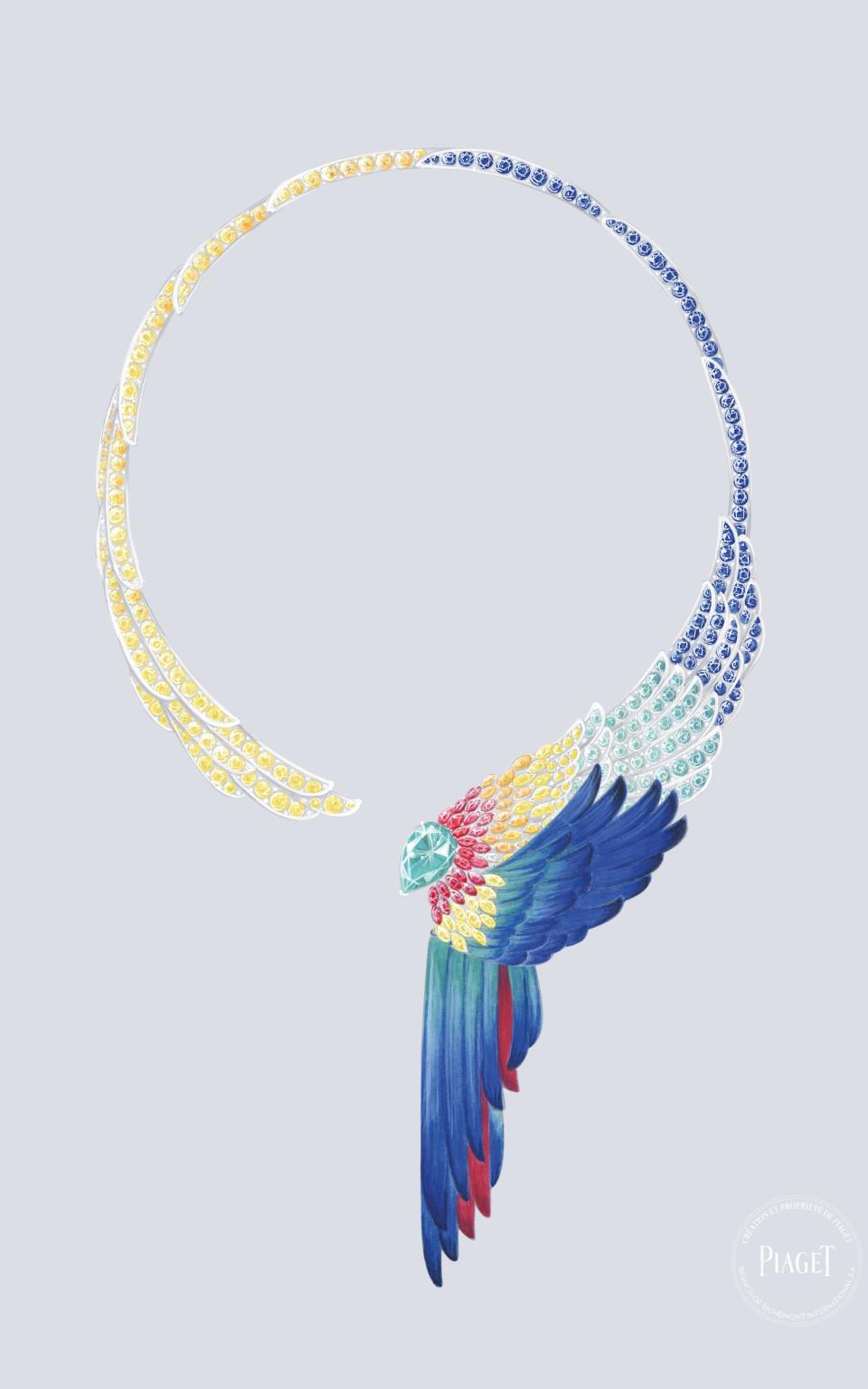 A sketch of the Majestic Plumage necklace from Piaget's Wings of Light collection