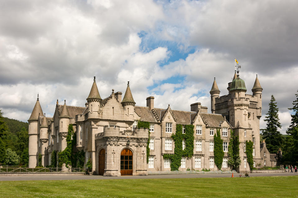 United Kingdom, Scotland, Aberdeenshire, Balmoral, View of the Balmoral Castle, Balmoral Castle is a castle located on the River Dee beneath the Lochnagar Mountain, Scotland, Queen Summer Residency, Victoria. (Photo by: Robert Plattner/Oneworld Picture/Universal Images Group via Getty Images)