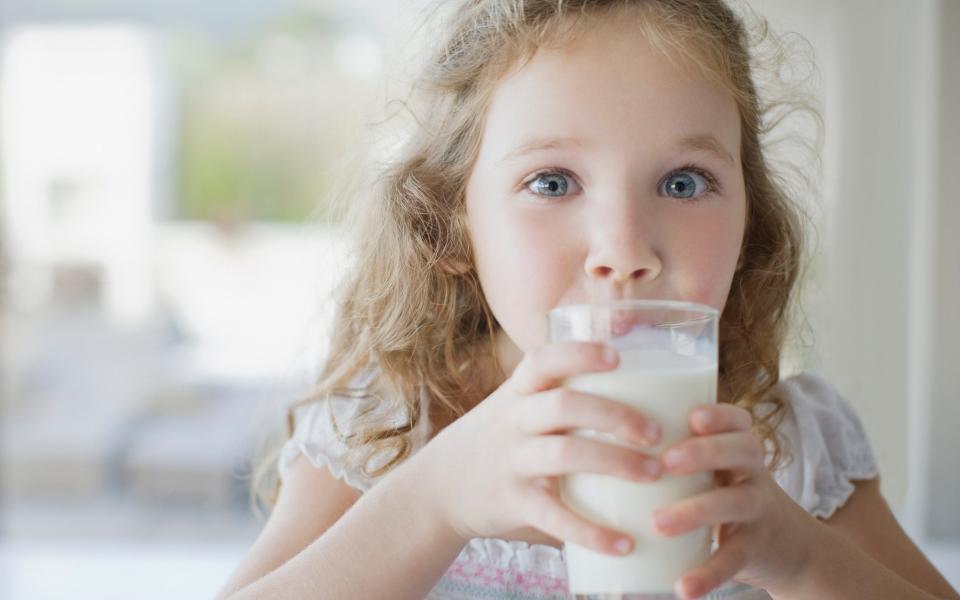 Girl drinking a glass of milk