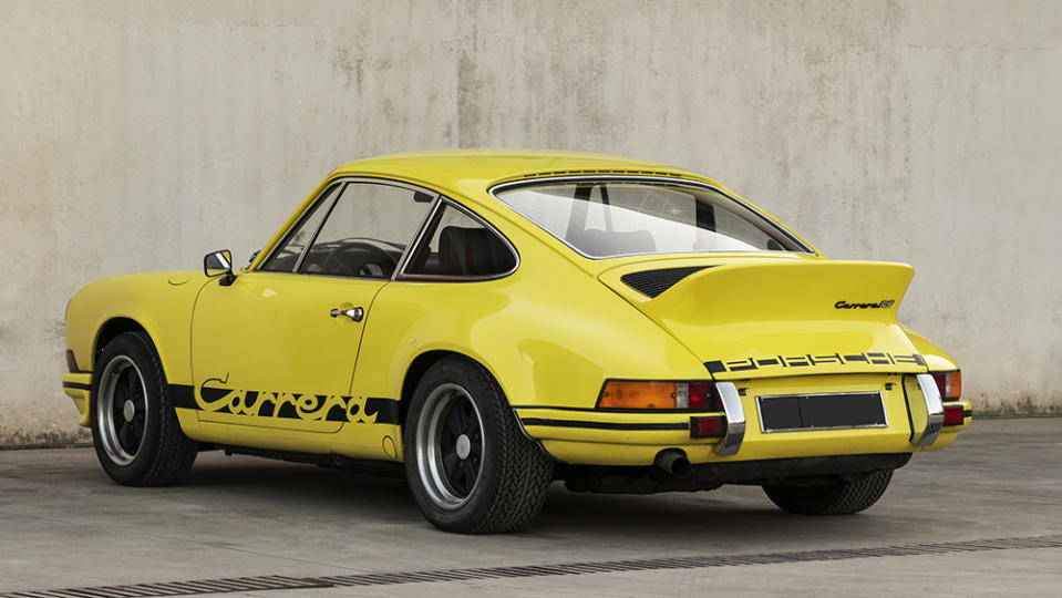 The 1973 Carrera RS 2.7 Lightweight features one of the first Porsche ducktails on a 911. - Credit: Paolo Carlini ©2022 Courtesy of RM Sotheby's