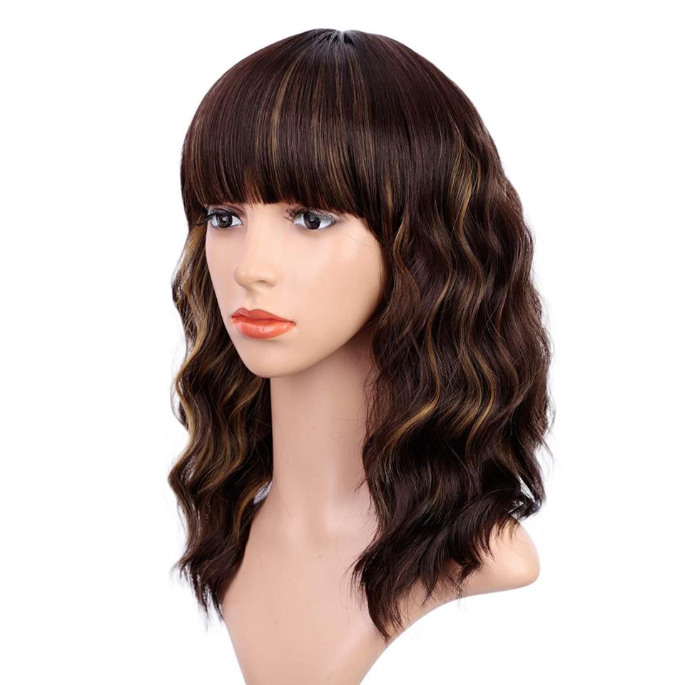 7) Wavy Brunette Wig With Bangs