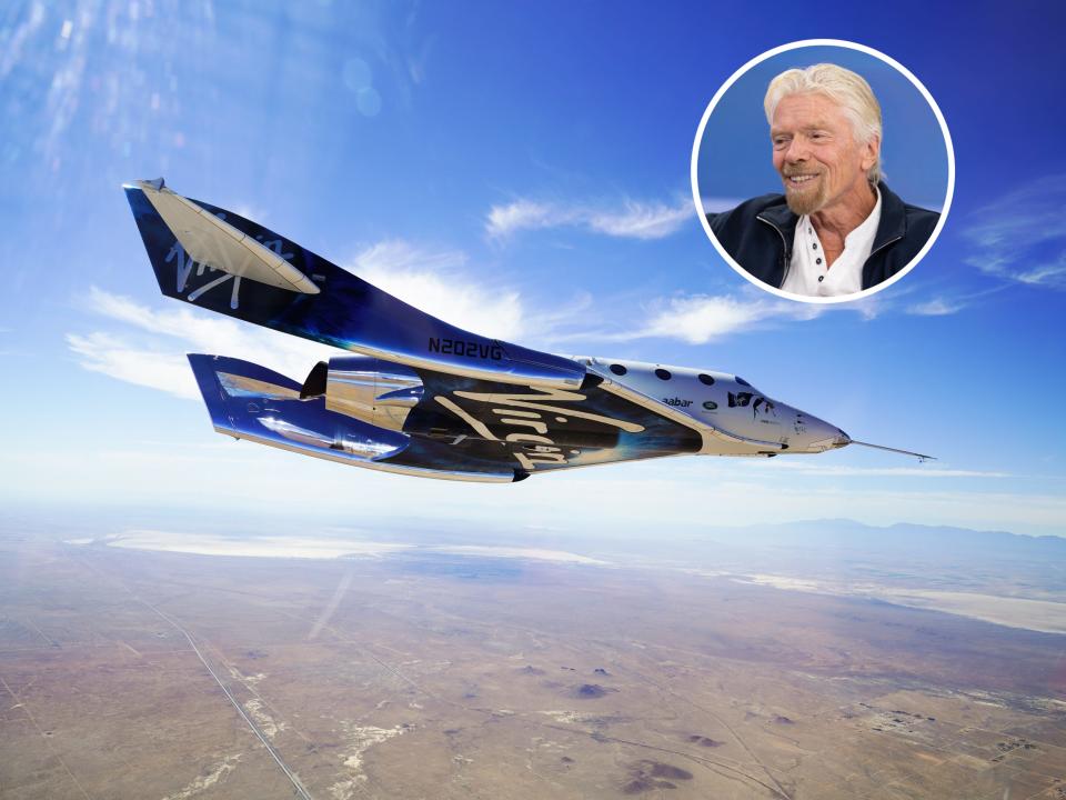 A composite image of Virgin Galactic's VSS Unity with Richard Branson.