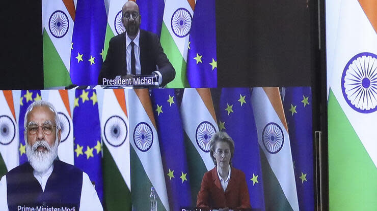 An dem per Videokonferenz organisierten Austausch nahm neben Modi und von der Leyen auch EU-Ratspräsident Charles Michel teil. Foto: dpa