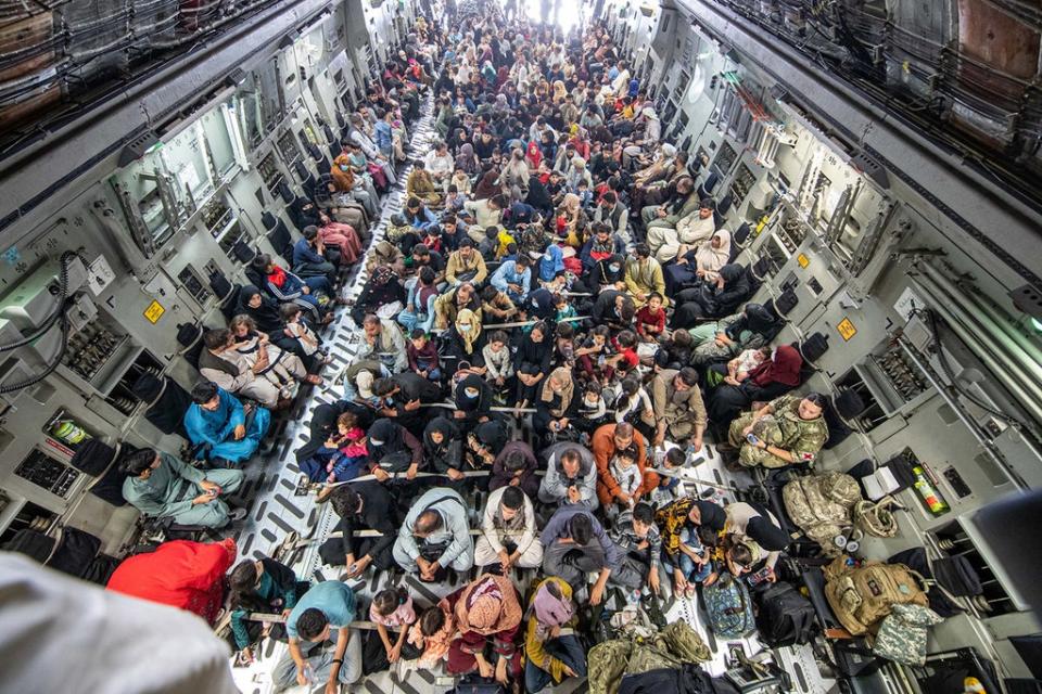 A full flight of 265 people supported by members of the UK Armed Forces on board an evacuation flight out of Kabul airport, Afghanistan (LPhot Ben Shread/MoD/PA) (PA Media)