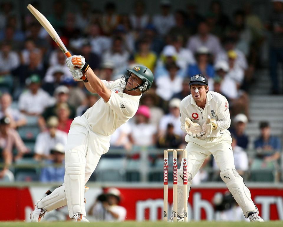 Adam Gilchrist smacks Monty Panesar for six - Paul Kane/Getty Images