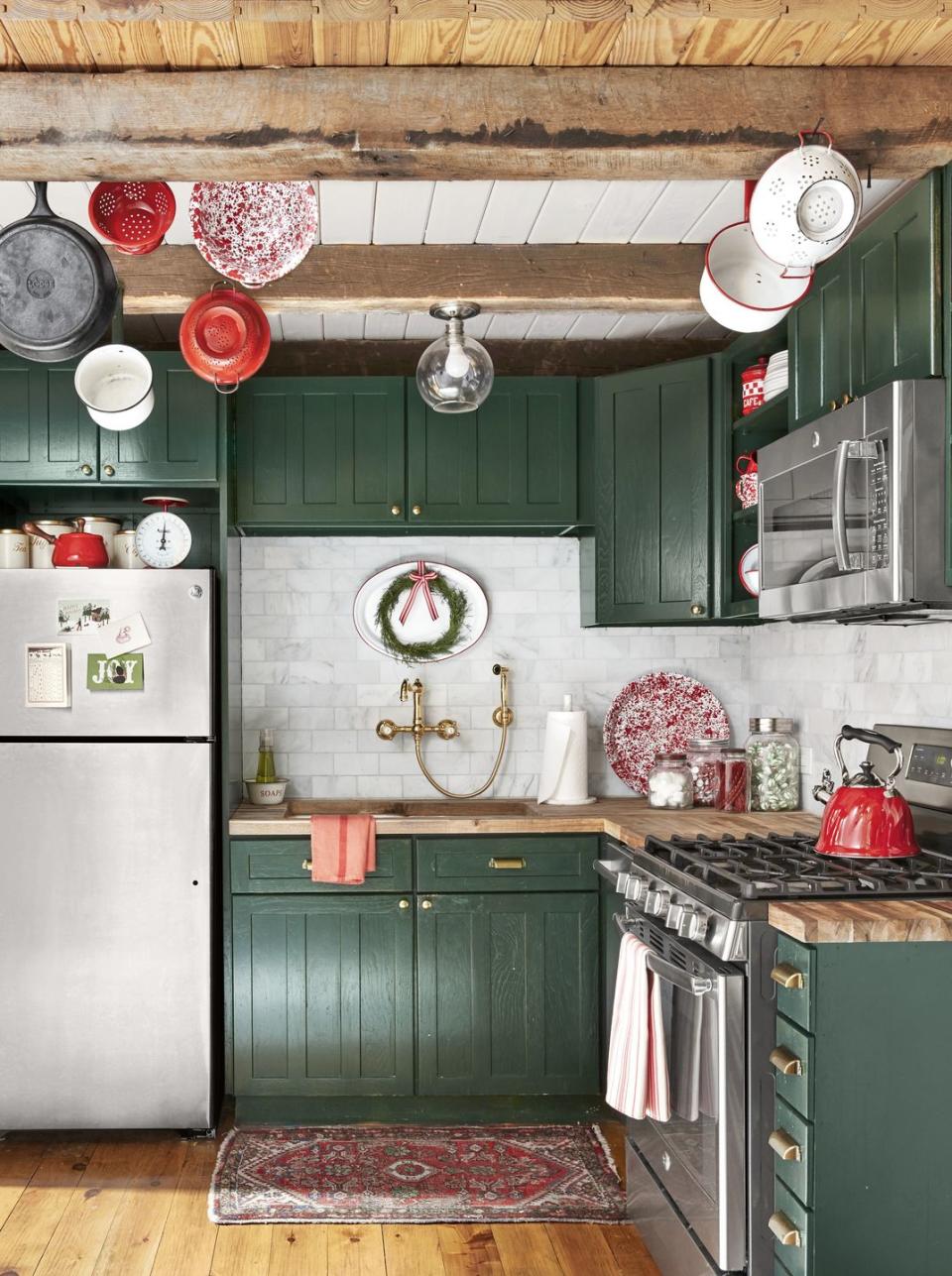 Add Forest Green to a Small Cabin Kitchen