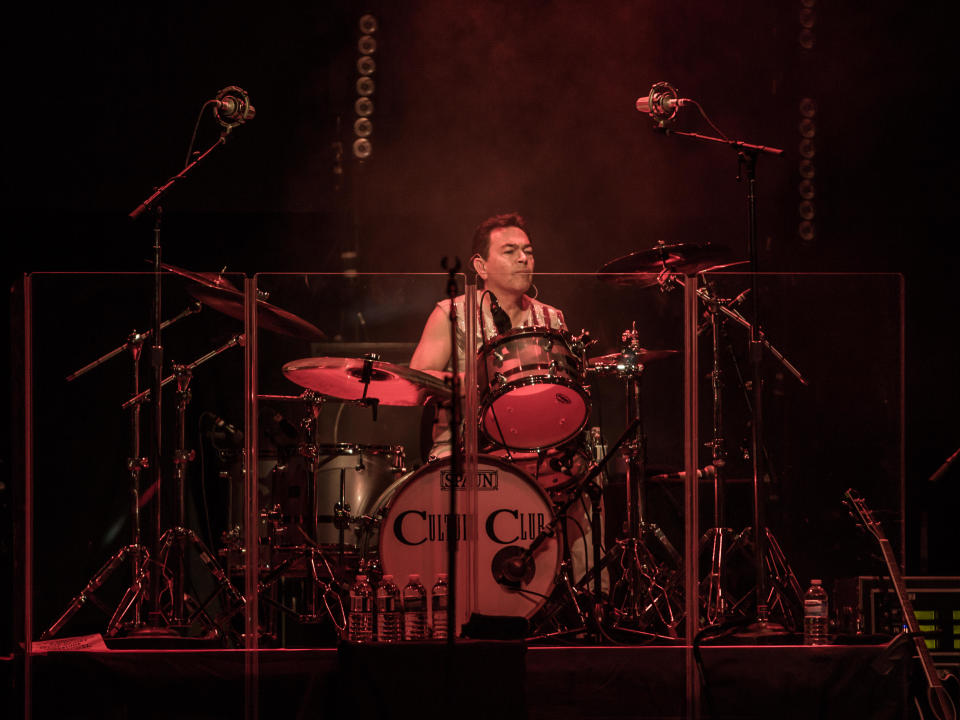 Jon Moss performing with Culture Club in 2016