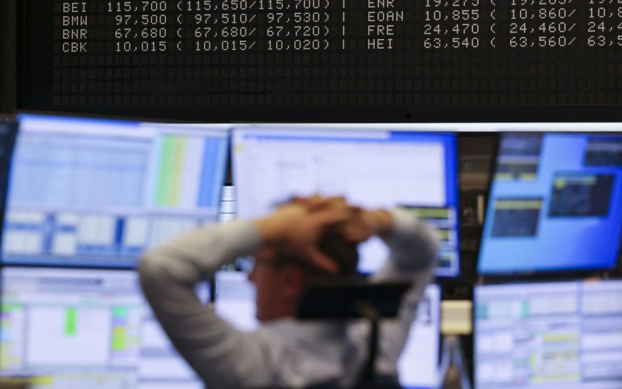 Stock price information on a screen at the Frankfurt Stock Exchange, operated by Deutsche Boerse AG, in Frankfurt, Germany, on Tuesday, March 21, 2023. German shares continued to advance for the second day as investor sentiment stabilized following the historicÂ takeoverÂ of Credit Suisse Group AG after the $1 trillion plunge this month in global financialÂ shares. Photographer: Alex Kraus/Bloomberg - Alex Kraus/Bloomberg