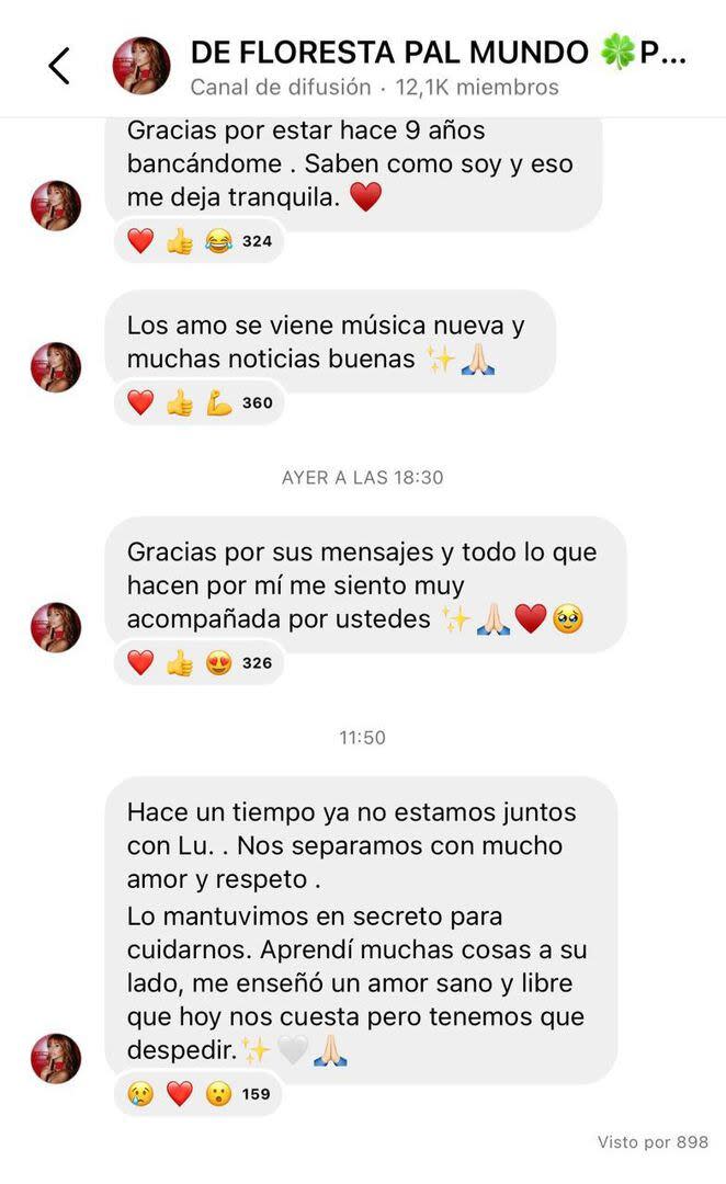 Así comunicó Flor Vigna el fin de su relación con Luciano Castro (Foto: Instagram @florvigna)