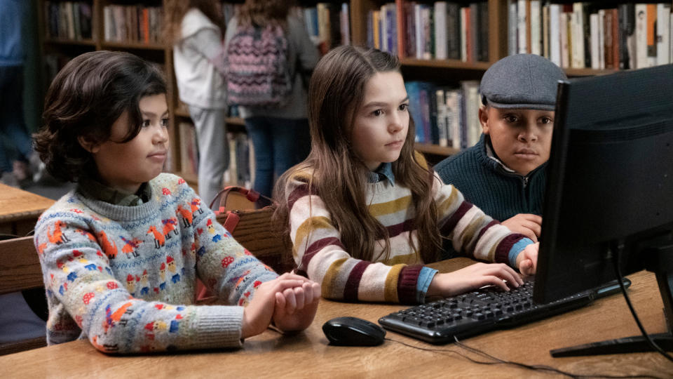 Deric McCabe, Brooklynn Prince and Jibrail Nantambu in 'Home Before Dark'. (Credit: Apple)