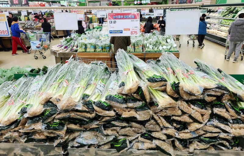 Green onions are pictured at a market in Seoul