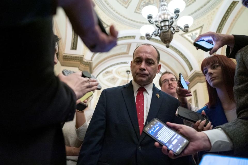 House Freedom Caucus Chairman Rep. Bob Good (R-VA) speaks with reporters at the U.S. Capitol.