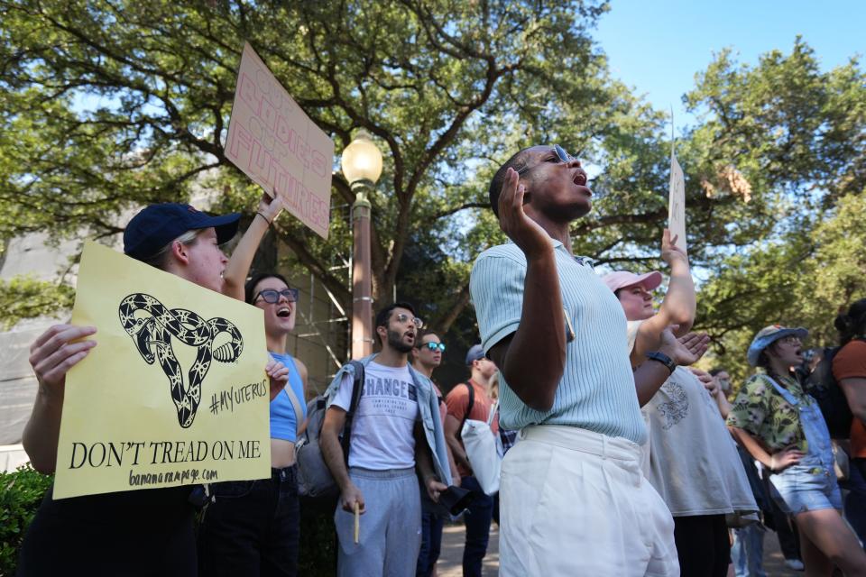 University of Texas students hold a walkout for reproductive justice as part of a nationwide movement Thursday. Students spoke about the right to abortion, contraception, comprehensive sex education and freedom of gender expression.