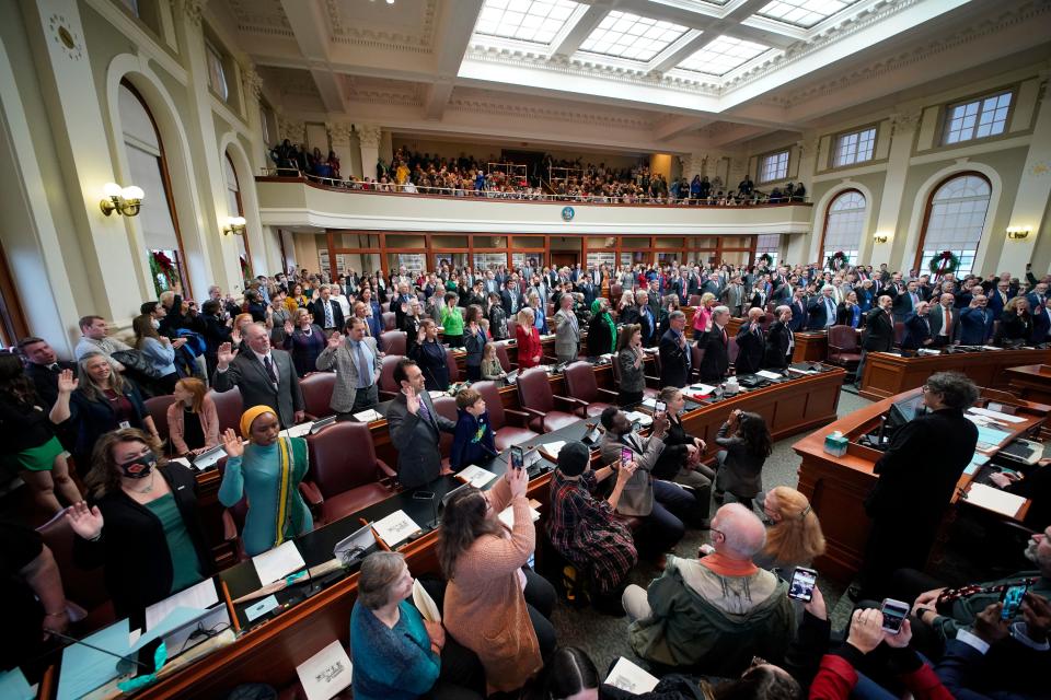 The new Maine Legislature is sworn in Wednesday, Dec. 7, 2022, in Augusta, Maine.