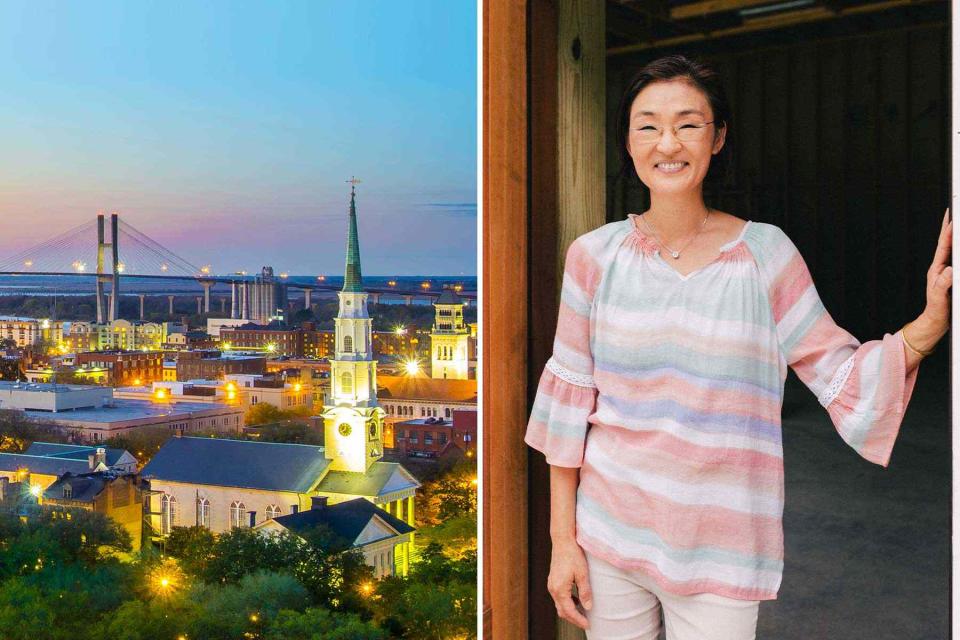 <p>From left: Courtesy of Visit Savannah; Mike Schalk/Courtesy of Kay Heritage</p> From left: Savannah at sunset; Savannah chef and restaurateur Kay Heritage.