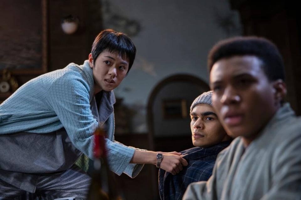 Aya Furukawa as Natsuki (from left), Sauriyan Sapkota as Amesh and Chris Sumpter as Spencer.