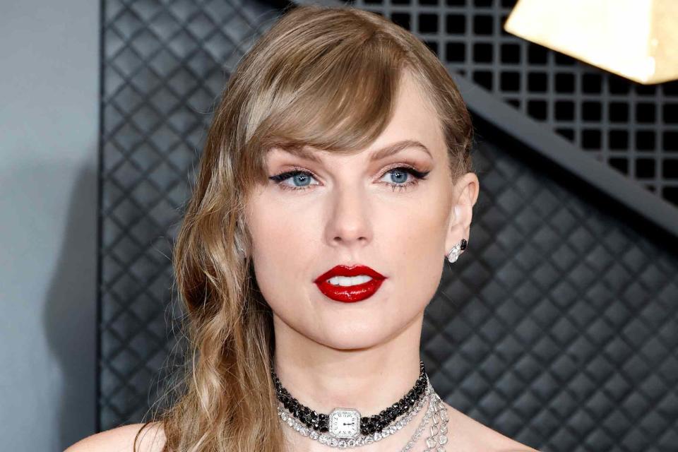 <p>Frazer Harrison/Getty</p> Taylor Swift at the Grammys on Feb. 4