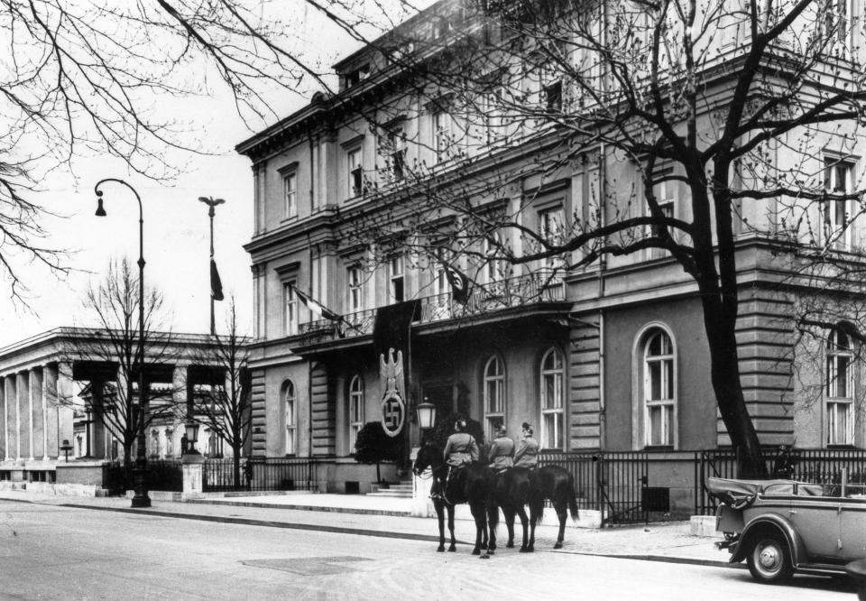 This 1935 photo released by the Bavarian State Library shows the Brown House, the former headquarters of Hitler’s Nazi party in Munich, Germany. In Munich, Hitler launched his political career with speeches condemning Jews and proclaiming the ethnic superiority of Germans. (AP Photo/Bavarian State Library)