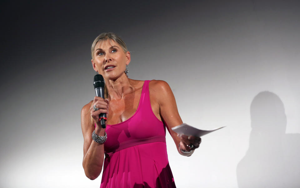 Event compere ex Olympic swimmer Sharron Davies at the Beyond 2012 reception at ForemanÕs Fish Island, East London.