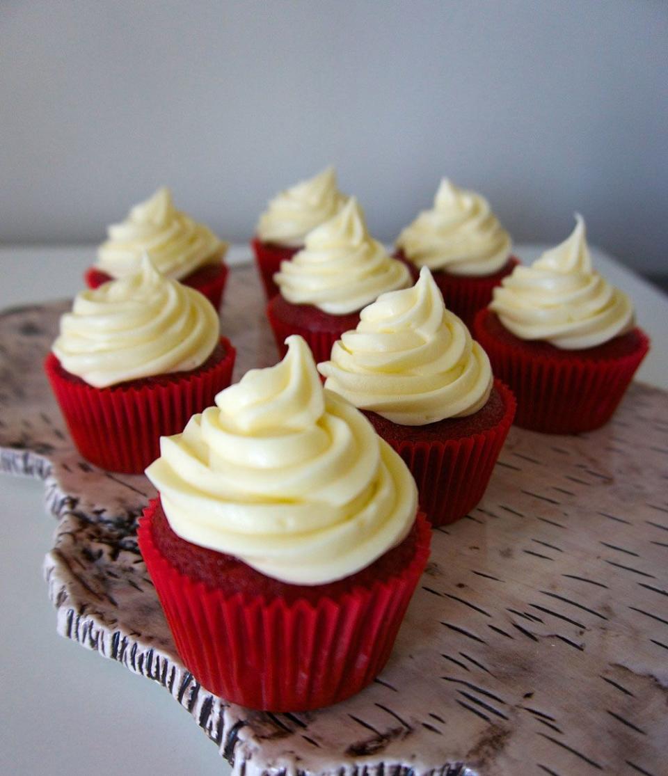 <p>Get the recipe from <a href="https://www.delish.com/cooking/recipe-ideas/recipes/a43392/red-velvet-cupcakes-recipe/" rel="nofollow noopener" target="_blank" data-ylk="slk:Delish;elm:context_link;itc:0;sec:content-canvas" class="link ">Delish</a>.</p>