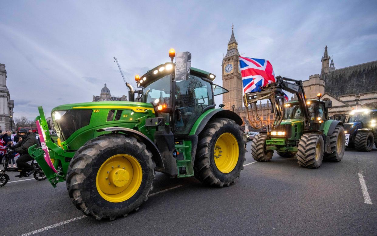 Farmers protesting outside Parliament