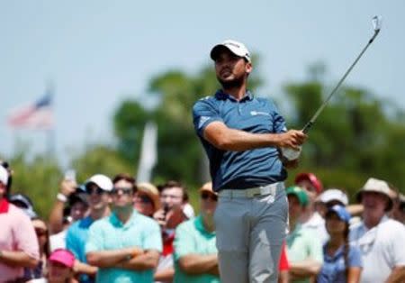 May 13, 2016; Ponte Vedra Beach, FL, USA; Jason Day hits his tee shot on the 3rd hole during the second round of the 2016 Players Championship golf tournament at TPC Sawgrass - Stadium Course. Mandatory Credit: Jason Getz-USA TODAY Sports