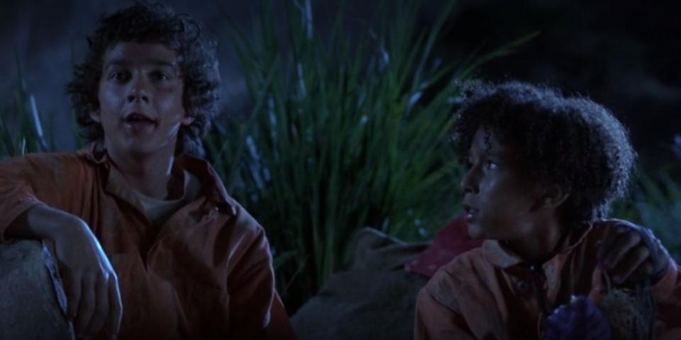 stanley and zero talking at night in a scene from holes