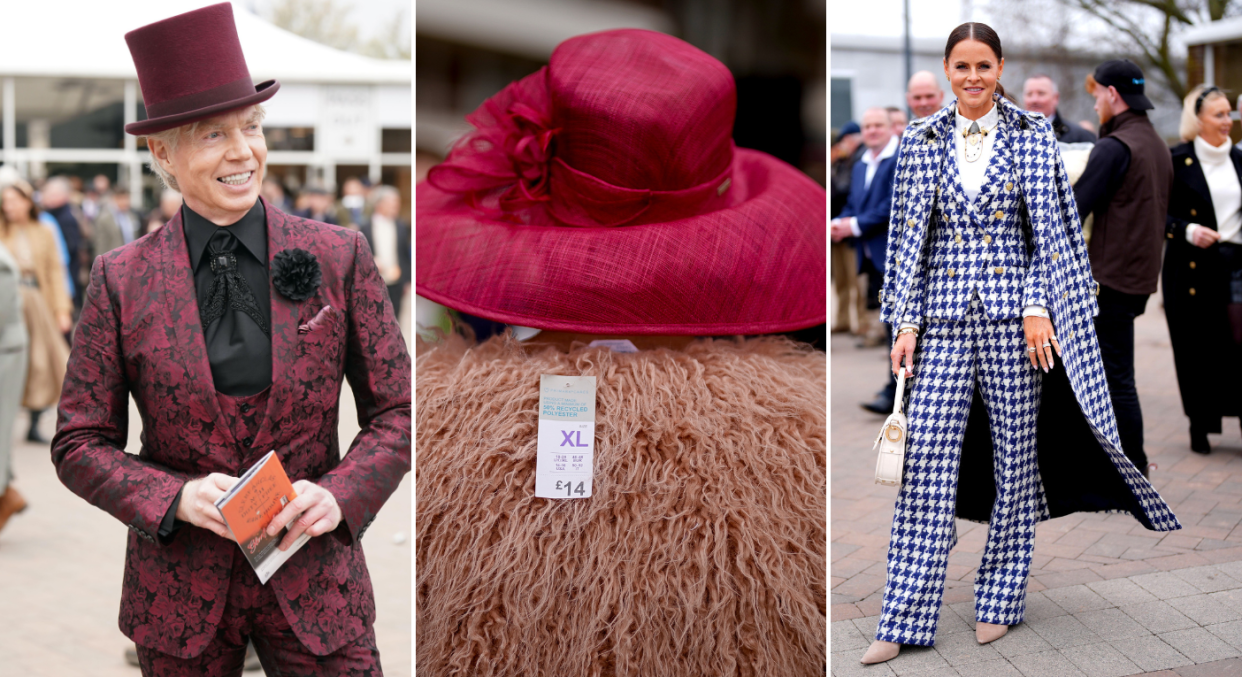 Racegoers at Cheltenham Festival 2024 put on a fashion show. (Getty Images)