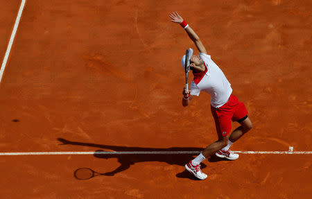 Tennis - ATP - Monte Carlo Masters - Monte-Carlo Country Club, Monte Carlo, Monaco - April 16, 2018 Serbia’s Novak Djokovic in action against Serbia’s Dusan Lajovic during the first round REUTERS/Eric Gaillard