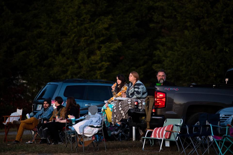 People set up chairs and relaxed before the start of the Knoxville Horror Film Fest at the Parkway Drive-In in Maryville on Friday, Oct. 21, 2022. 