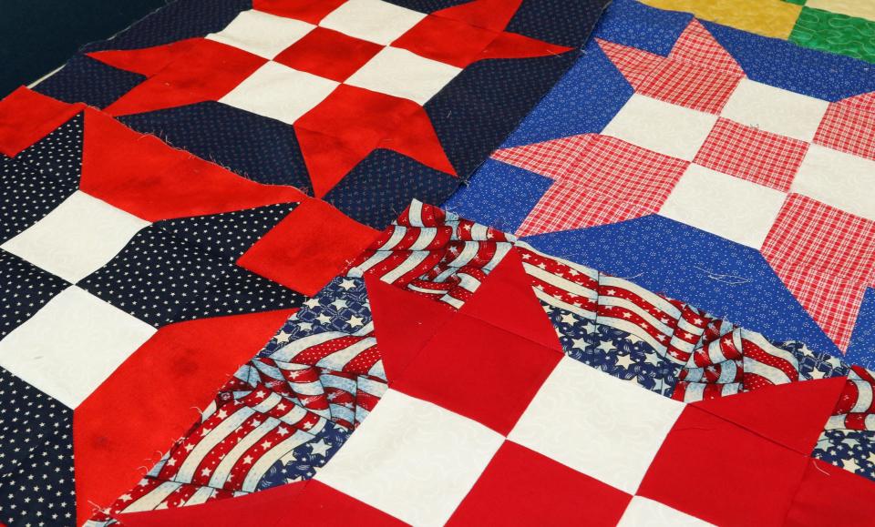 Some samples of quilting done by the Quilt Maker 18 at the Lucile Tatum Center on Osceola Street Tuesday afternoon, Feb. 6, 2024.